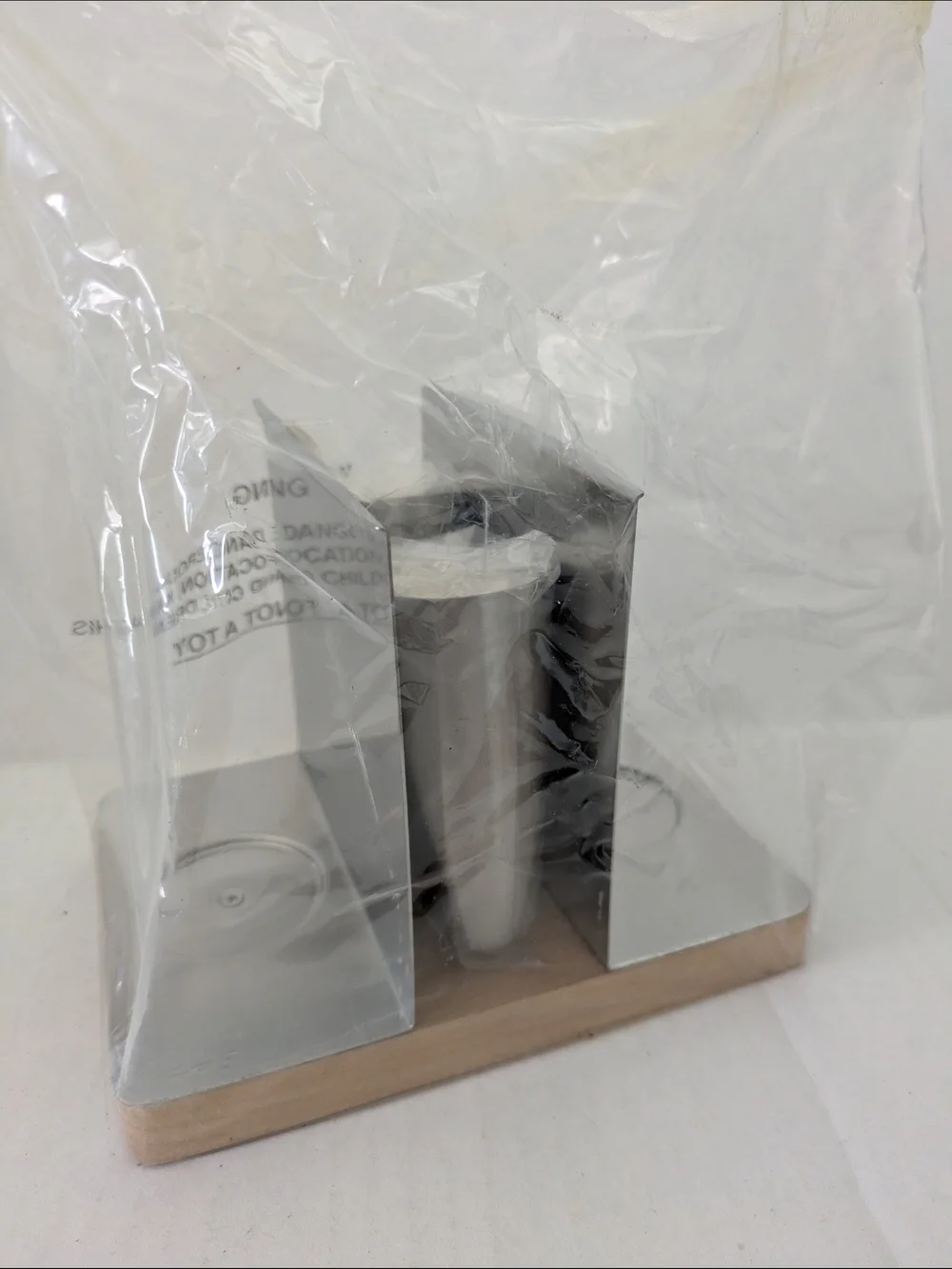 Modern Stainless Steel and Wood Salt & Pepper Set. New In Box